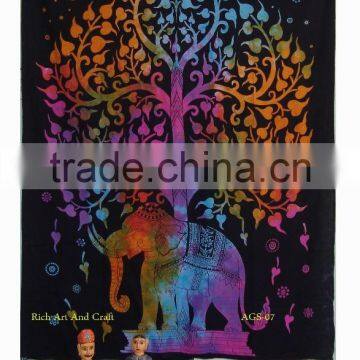 Indian Elephant Tree of Life Tapestry Wall Hanging Cotton Twin Bedspread Wholesale Indian Tapestries