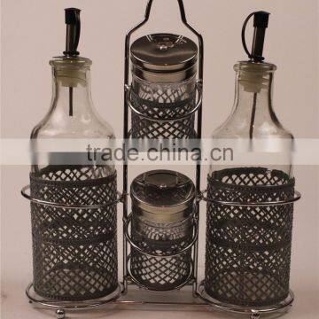 glass oil bottle & spice jar with coat S/4