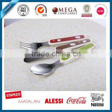 Printed plastic handle baby flatware set of spoon fork and knife set