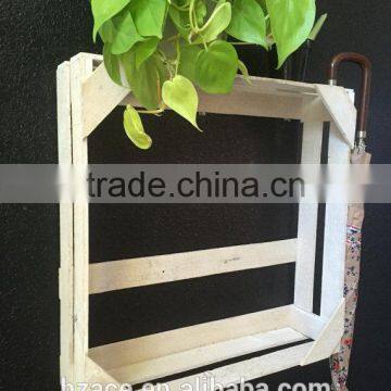 White Wooden Wall Hanging Crate Shelf / Wall Pocket