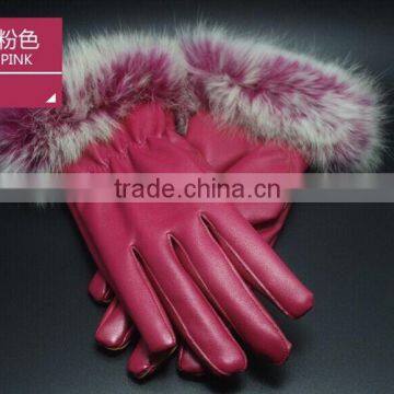 2015 Fashion Winter Leather Gloves Women Fur Gloves Ladies Leather Gloves photo-3