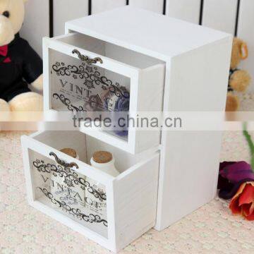 2016 Mediterranean Style White Printing Flowers Glass Wooden Container Wood Storage Box Jewelry Cabinet photo-2