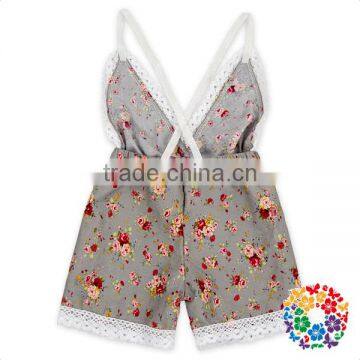 Summer New Boutique Outfits Baby V-neck Playsuit Romper Backless Floral Fabric Jersey Jumpsuit Kid photo-2