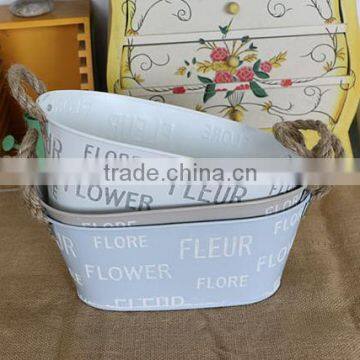 Best Selling Vintage Metal Flower Pots For Garden With Rope Handles