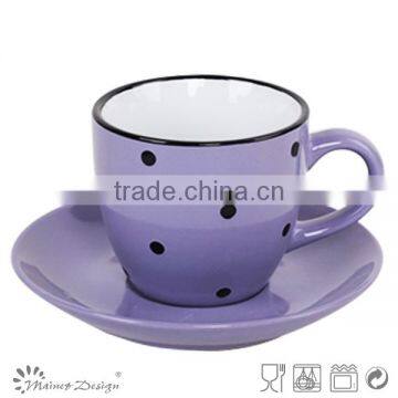 Solid Color With Engraved Doted Cup and Saucer Ceramic photo-4