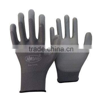 NMSAFETY 13g PU gloves grey nylon liner PU wroking gloves / abrasion resistant gloves