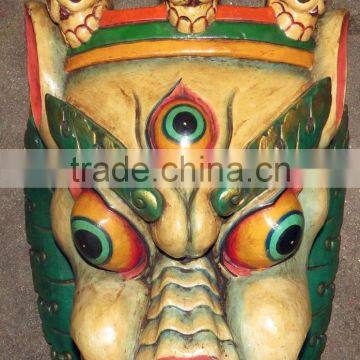 Foo Dog Mask: Wood Nepal Tibet Tibetan Buddha Buddhist Lion Green Blue Temple photo-2