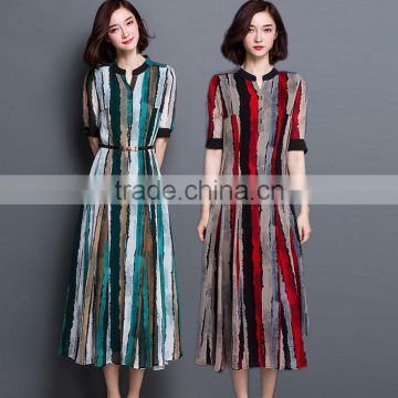 2016 summer silk temperament of Europe and the United States women's dresses stripe printed high-grade real silk dress