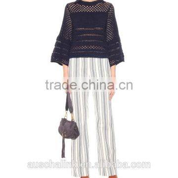 OEM service new style woman fashion stripe linen trousers