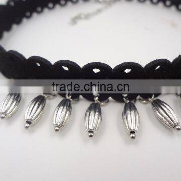 Fashion Silver Charms Pendant Black Chamois Leather Choker for Womens Jewelry photo-2