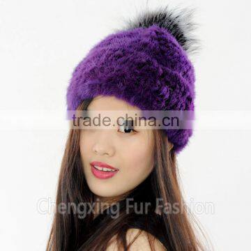 CX-C-221P Wholesale Girls Fashion Fur Ball Hat Women Mink Fur Knitted Beanie Hat photo-2