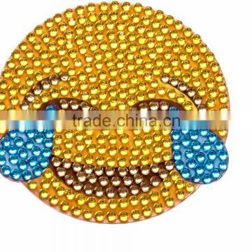 Top Quality Smiley Blue Glitter Acrylic Stone Sticker Custom Emoji Rhinestone Sticker Self Adhesive