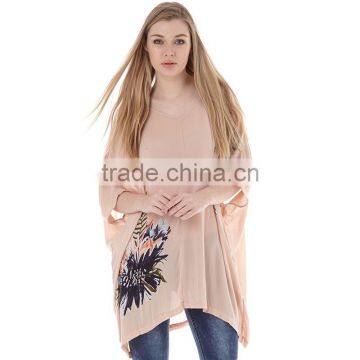 Plus Size Long Shirt Loose Women Top Half Sleeve Plain Blouses With Floral Print In Front China photo-3
