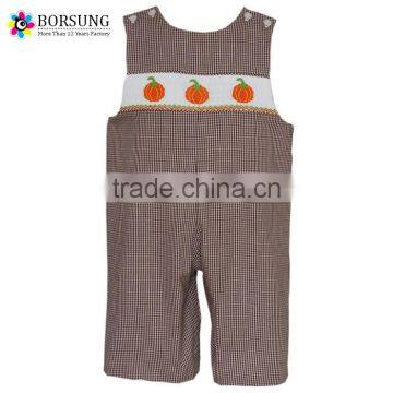 Smocked Pumpkins Thanksgiving Longall Cotton Overalls Brown Gingham Baby Romper Kids Halloween Costume