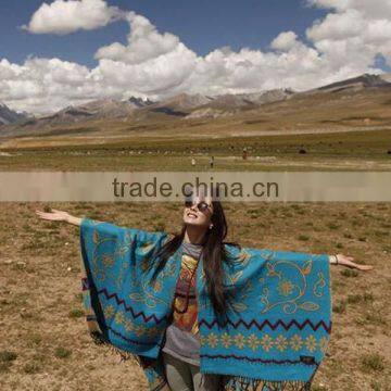 2017 Tibet Wind Women Cloak One Model Flowers Pattern Large Size 160*130cm Ladies Scarf With Tassels photo-3