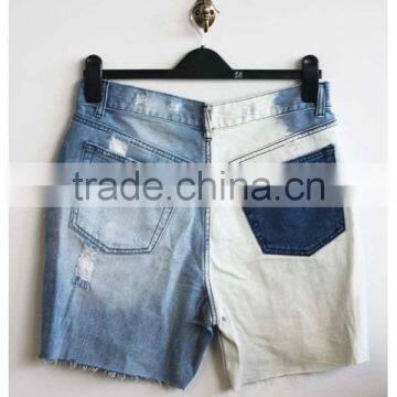 High Quality Denim Shorts Half Color Distressed Jeans Shorts Custom photo-4