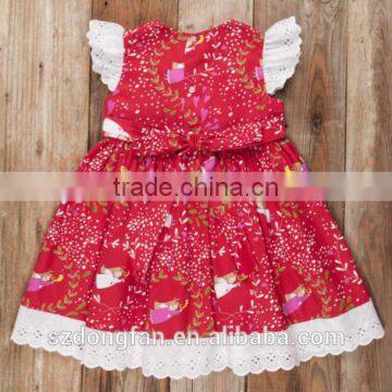 Wholesale Kids Christmas Chevron Clothing Girls Christmas Eyelet Lace Red Dress photo-4