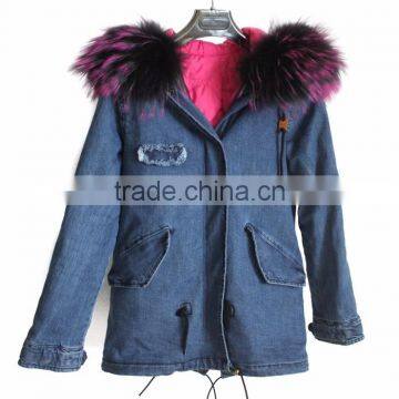Myfur Genuine Raccoon Fur Trimmed Hood Ladies Jeans Parka Factory Wholesale photo-5