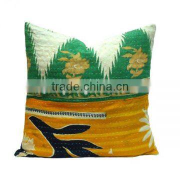 Velvet Cushion in Aqua With Vintage Kantha Backing Latest photo-2
