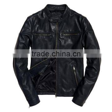 Classic Real Hero Collarless Round Neck Biker Waterproof Leather Men Jacket photo-5