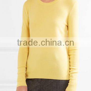 Hot Sale Crew Neck Bright Yellow Silk Blended Cashmere Sweater Women photo-2