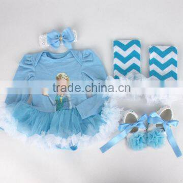 Hot Sale 4Pcs Long Sleeve Cotton Baby Romper Frozen Princess Elsa Costume