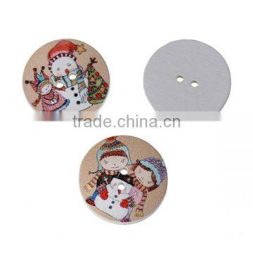 Wood Sewing Buttons Scrapbooking 2 Holes Round At Random Christmas Snowman Pattern 25mm Dia photo-3