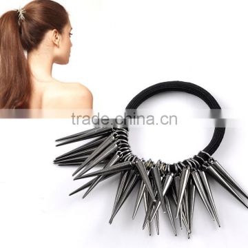 Band Rope Ponytails Holder Gunmetal Spike Rivet 18cm(7 1/8"),2PCs,8seasons