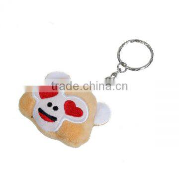 Monkey Animal Silver Tone Brown Emoji Heart Eyes Pattern Carved Plush Keychain & Keyring photo-2