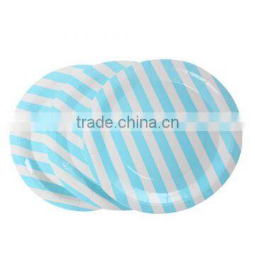 Blue Stripe Pattern Round Paper Food Plates 23.0cm