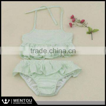 Wholesale Ruffled Kids Two Piece Seersucker Swimsuit photo-3