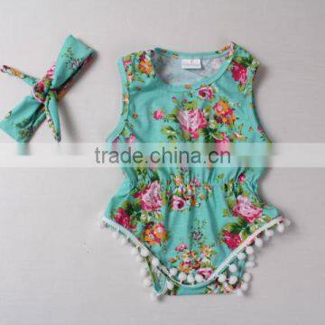 Hot sale printed summer newborn baby rompers with headband