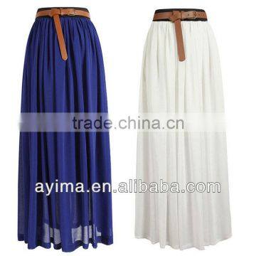 hot selling pleated white chiffon long skirt women