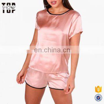 Wholesale nightwear contrast collar short set women nightwear sleepwear pajama set women