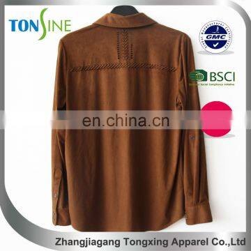 Women's Casual Suede Shirt With Long Sleeve photo-2
