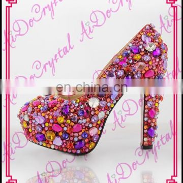 Aidocrystal handmade colorful rhinestone crystal wedding shoes sex women high platform heels