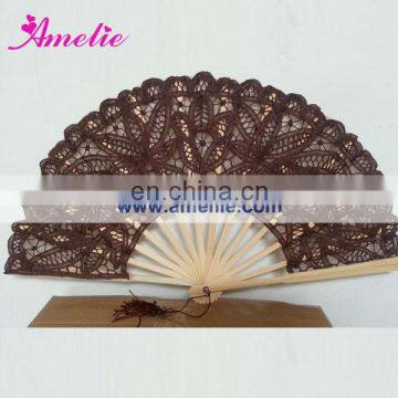 A-Fan076 Cheap price! Battenburg Lace Fan in Brown Color