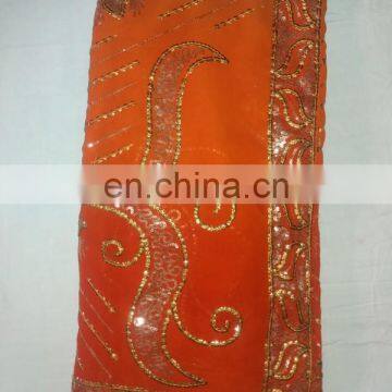 Indian Designer Fancy Work Georgette Orange and Blue Party Wear Saree