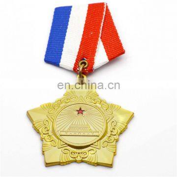 custom metal star award medal with ribbon