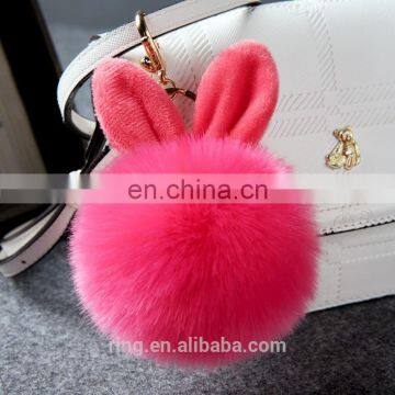 Fluffy Pom Pom Keyring Artificial Fur Rabbit Ear Fur Ball Keychain photo-2