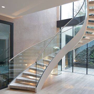 China factory price residential / commercial wood curved stairs with 50mm solid oak wooden treads