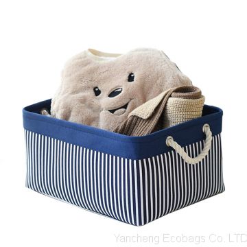 Stripe print storage basket rectangle storage basket cotton canvas folding laundry basket