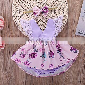 Cute Baby Girl Romper Summer Lace Floral Ruffle Purple Legend Newborn Baby Party Dress Romper photo-2