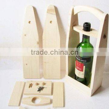 Custom logo and color wooden wine bottle carrier, unassembled wood bottle tote