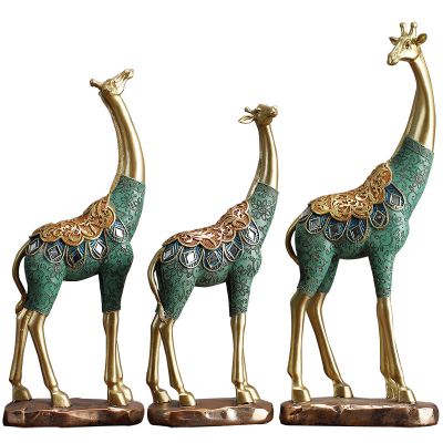 New Chinese Style Green Painting Resin Giraffe Table Decoration Giraffe Sets Craft Ornaments For Home Decor