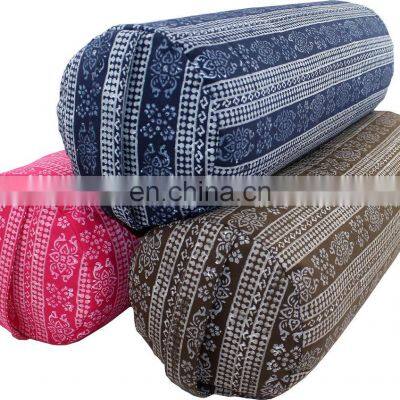 Block Printed Yoga meditation round cotton filled Bolster cushion Indian manufacturer