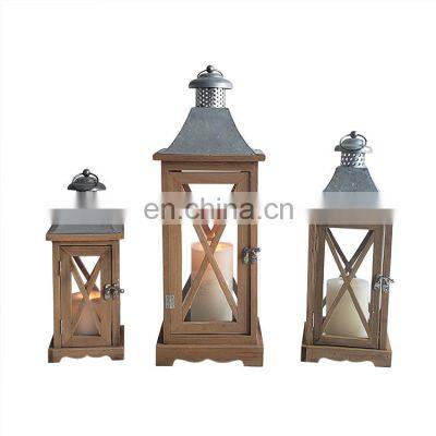 Home Decorative Wooden Hurricane Candle Lantern Set Decoration Wood Lanterns