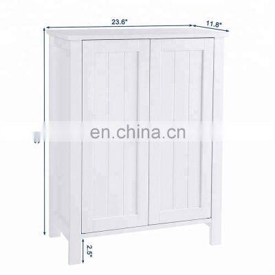 White Bathroom Floor Storage Cabinet With Double Door Adjustable Shelf photo-2