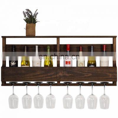 The Original Wine Rack Handmade Reclaimed Wood, Wall Mounted, 8 Bottle 8 Long Stem Glass Holder & Shelf photo-2