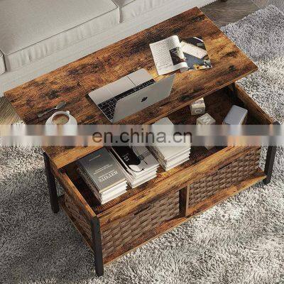 living room furniture multifunctional luxury modern square folding lift top storage side tea table wood coffee table